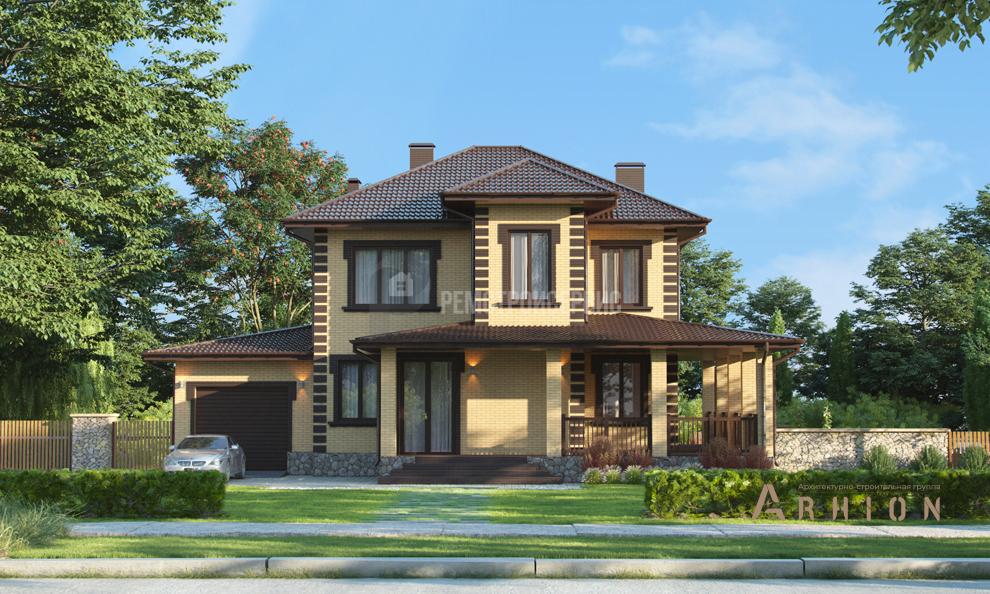 3. Проект двухэтажного дома в современном стиле с многоскатной кровлей, t-64-01, площадью - 196 кв c терассой, гаражом